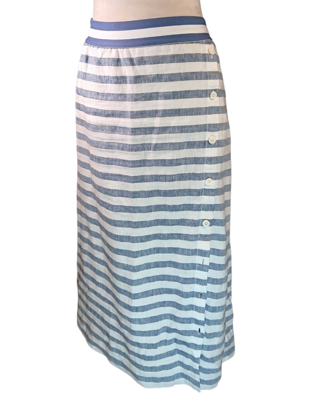 Linen J Jill Blue & White Stripe Midi Skirt Sz Medium
